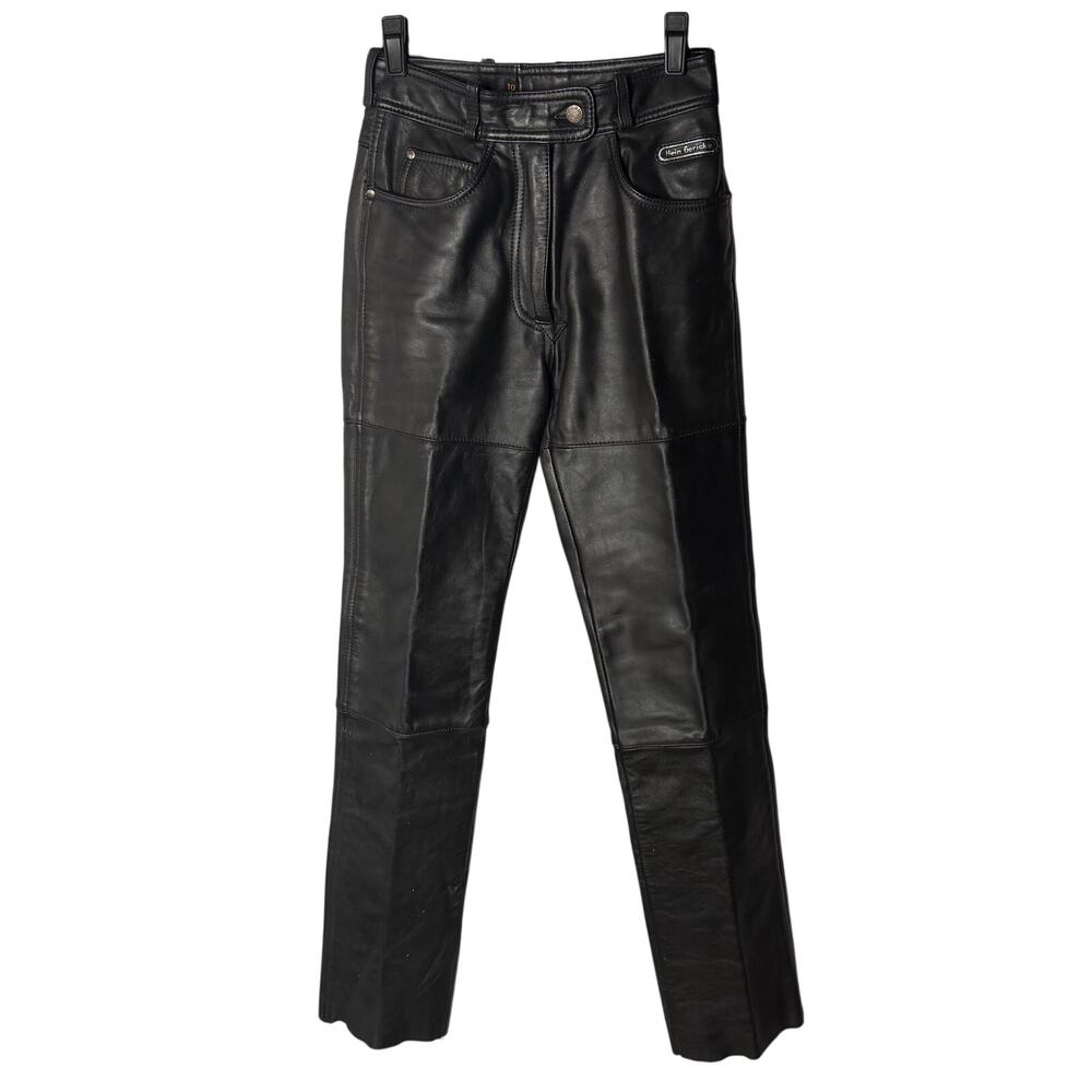 VTG Hein Gericke Black Leather Motorcycle Pants High Rise Moto Biker Rally 26x32